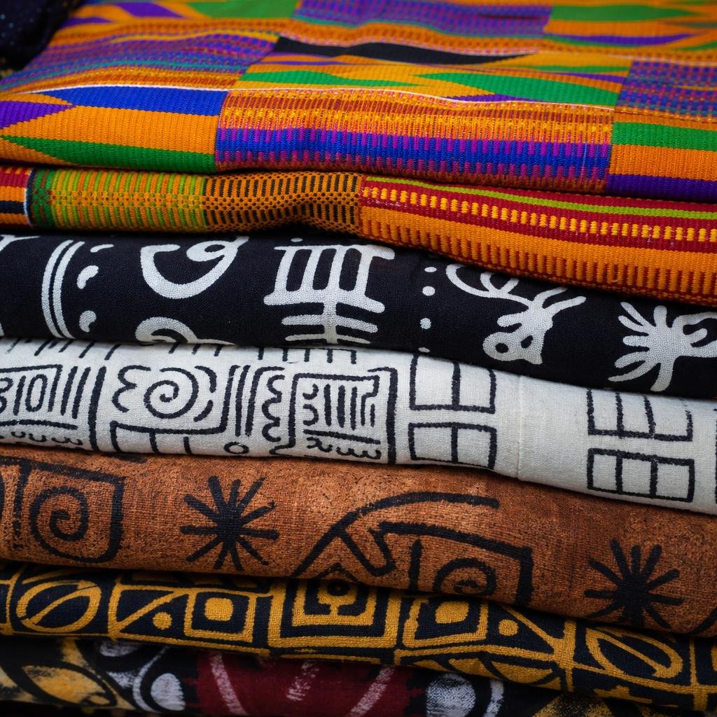 Hand-loomed Kente and Adinkra prints